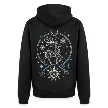 Yule Hirsch mit Sonne, Mond und Geweih - Unisex Premium Bio Zip Hoodie - Schwarz - Hinten - Nico (187cm)