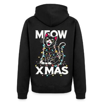 Miau Weihnachten süße Katze in Lichter gewickelt Weihnachten T-Shirt - Unisex Premium Bio Zip Hoodie - Schwarz - Hinten - Nico (187cm)