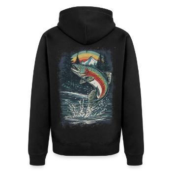 Jumping rainbow trout – retro angler motif - Unisex Premium Organic Zip Hoodie - black - Back - Nico (187cm)