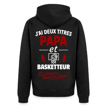 Papa Basketteur cadeau fête des pères Noël - Veste à capuche bio Premium Unisexe - noir - Dos - Nico (187cm)