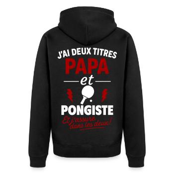 Papa Pongiste cadeau fête des pères Noël Ping Pong - Veste à capuche bio Premium Unisexe - noir - Dos - Nico (187cm)