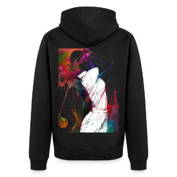 Golfspieler #golf - Unisex Premium Bio Zip Hoodie - Schwarz - Hinten - Nico (187cm)