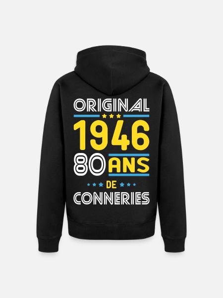 Original – 1946 – 80 Jahre - Unisex Premium Bio Zip Hoodie - Schwarz