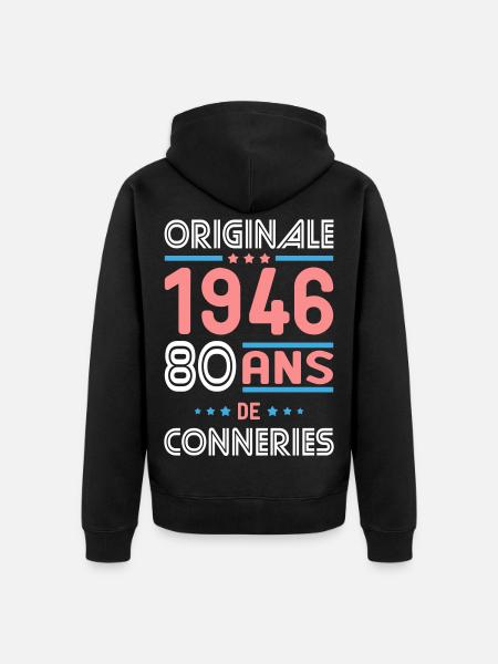 Original – 1946 – 80 Jahre - Unisex Premium Bio Zip Hoodie - Schwarz