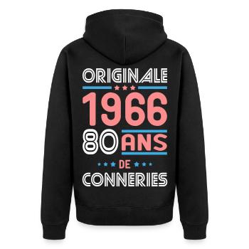 Originale – 1966 – 60 ans de conneries - Veste à capuche bio Premium Unisexe - noir - Dos - Nico (187cm)