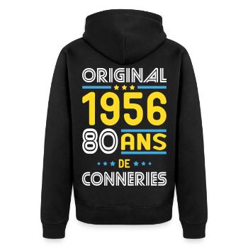 Original – 1956 – 70 years of - Unisex Premium Organic Zip Hoodie - black - Back - Nico (187cm)