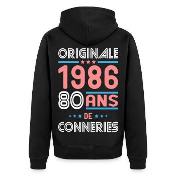 Originale – 1986 – 40 ans de conneries - Veste à capuche bio Premium Unisexe - noir - Dos - Nico (187cm)