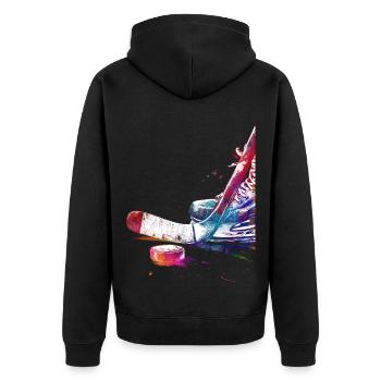 Eishockeyspieler-Sportkunst #hockey #sport - Unisex Premium Bio Zip Hoodie - Schwarz - Hinten - Nico (187cm)