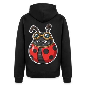 Steampunk Ladybug Red and Chrome Armor - Unisex Premium Organic Zip Hoodie - black - Back - Nico (187cm)