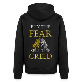 Buy the Fear - Sell the Greed Trading Trader - Unisex Premium Bio Zip Hoodie - Schwarz - Hinten - Nico (187cm)