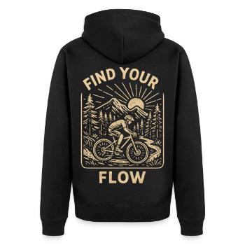 Find Your Flow – Vintage MTB Mountain Bike - Unisex Premium Organic Zip Hoodie - black - Back - Nico (187cm)