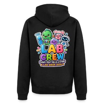 Lab Crew 2026: Comic Strip Lab Team - Unisex Premium Organic Zip Hoodie - black - Back - Nico (187cm)