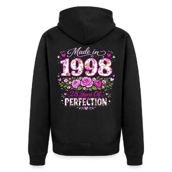 Cadeau 28 Ans Femme - Anniversaire 1998 Floral - Veste à capuche bio Premium Unisexe - noir - Dos - Nico (187cm)