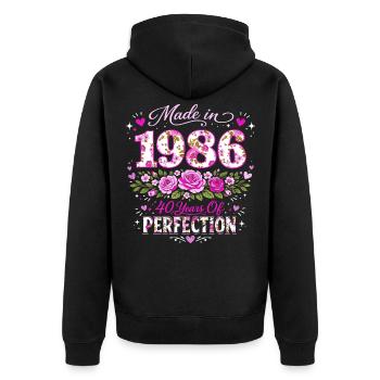 Cadeau 40 Ans Femme - Anniversaire 1986 Floral - Veste à capuche bio Premium Unisexe - noir - Dos - Nico (187cm)