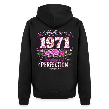 Cadeau 55 Ans Femme - Anniversaire 1971 Floral - Veste à capuche bio Premium Unisexe - noir - Dos - Nico (187cm)