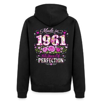 Cadeau 65 Ans Femme - Anniversaire 1961 Floral - Veste à capuche bio Premium Unisexe - noir - Dos - Nico (187cm)