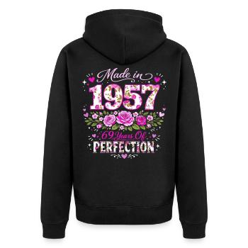 Cadeau 69 Ans Femme - Anniversaire 1957 Floral - Veste à capuche bio Premium Unisexe - noir - Dos - Nico (187cm)
