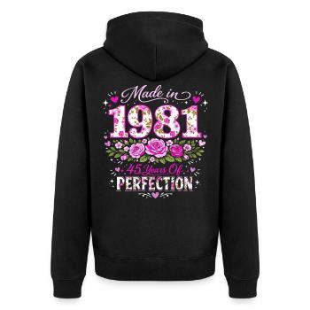 Cadeau 45 Ans Femme - Anniversaire 1981 Floral - Veste à capuche bio Premium Unisexe - noir - Dos - Nico (187cm)