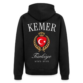 Kemer Türkei Wappen Krone – Reise Souvenir - Unisex Premium Bio Zip Hoodie - Schwarz - Hinten - Nico (187cm)