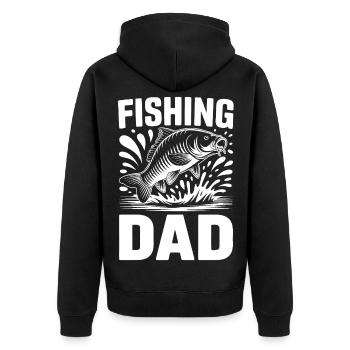 Fischer Papa Angeln Motiv - Unisex Premium Bio Zip Hoodie - Schwarz - Hinten - Nico (187cm)