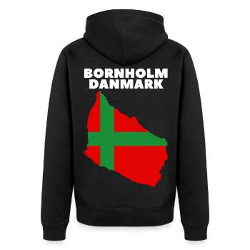 Bornholm Danmark - Unisex Premium Bio Zip Hoodie - Schwarz - Hinten - Nico (187cm)