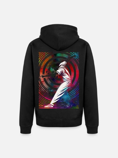 Golfer in einem bunten Strudel - Unisex Premium Bio Zip Hoodie - Schwarz