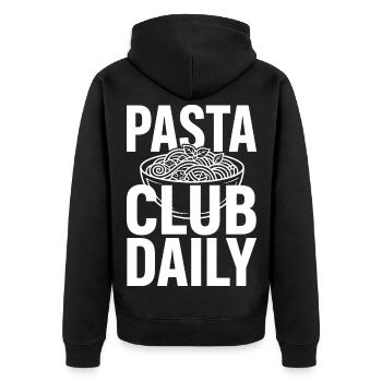Pasta Club Daily für Nudelfans - Unisex Premium Bio Zip Hoodie - Schwarz - Hinten - Nico (187cm)