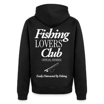 Fishing Lovers Club - Unisex Premium Bio Zip Hoodie - Schwarz - Hinten - Nico (187cm)