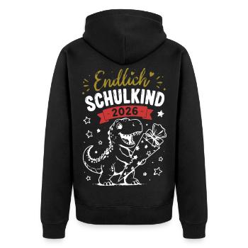 Endlich Schulkind 2026 Dino - Unisex Premium Bio Zip Hoodie - Schwarz - Hinten - Nico (187cm)