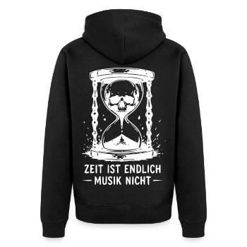 Zeitlose Musik im Totenkopf-Sanduhr - Unisex Premium Bio Zip Hoodie - Schwarz - Hinten - Nico (187cm)