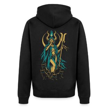 Mondgöttin mit Katzen - Unisex Premium Bio Zip Hoodie - Schwarz - Hinten - Nico (187cm)