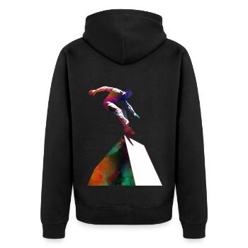 Parkour-Sportkunst - Unisex Premium Bio Zip Hoodie - Schwarz - Hinten - Nico (187cm)