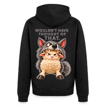Schaf als Wolf verkleidet. - Unisex Premium Bio Zip Hoodie - Schwarz - Hinten - Nico (187cm)