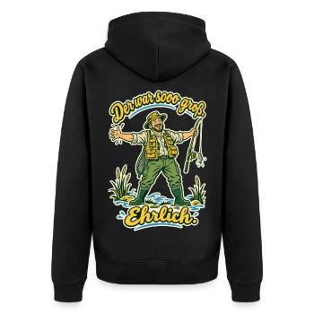 Angler Der war sooo groß - Unisex Premium Bio Zip Hoodie - Schwarz - Hinten - Nico (187cm)