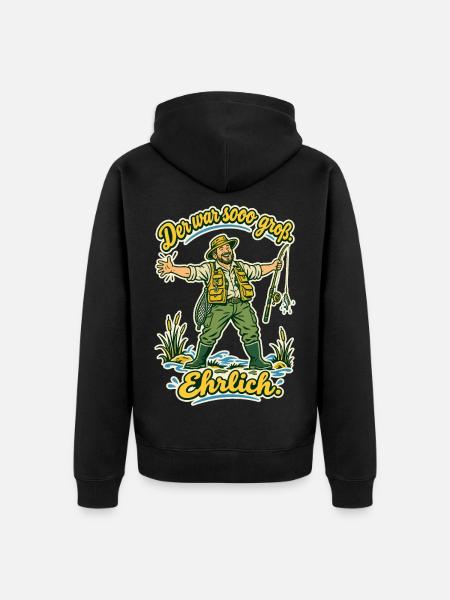 Angler Der war sooo groß - Unisex Premium Bio Zip Hoodie - Schwarz