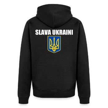 Slava ukraini - Unisex Premium Bio Zip Hoodie - Schwarz - Hinten - Nico (187cm)
