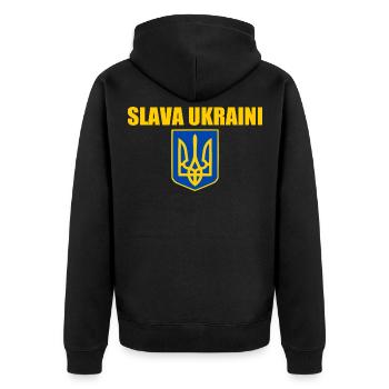 Slava ukraini - Unisex Premium Bio Zip Hoodie - Schwarz - Hinten - Nico (187cm)