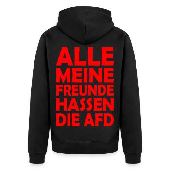 alle meine freunde hassen die afd - Unisex Premium Bio Zip Hoodie - Schwarz - Hinten - Nico (187cm)