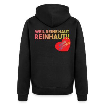 Keine Tattoos - Tattoofrei Design Reine Haut - Unisex Premium Bio Zip Hoodie - Schwarz - Hinten - Nico (187cm)