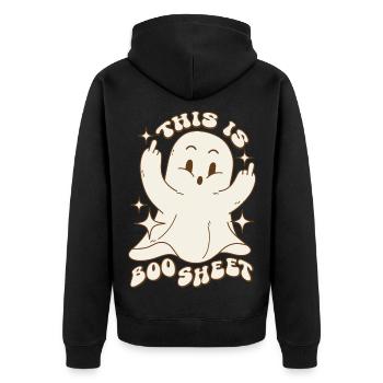 This is Boo Sheet - Geist Spruch Lustig Halloween - Unisex Premium Bio Zip Hoodie - Schwarz - Hinten - Nico (187cm)