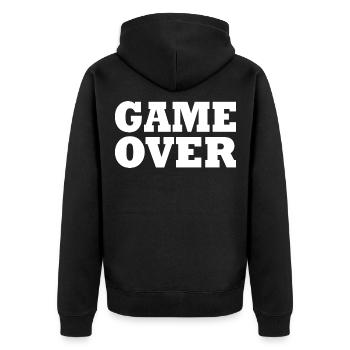 Game over - Unisex Premium Organic Zip Hoodie - black - Back - Nico (187cm)