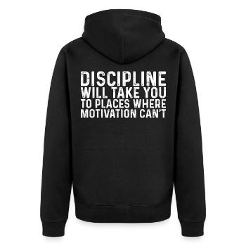 Discipline Will Take You Where Motivation Can't 2 - Unisex Premium Organic Zip Hoodie - black - Back - Nico (187cm)