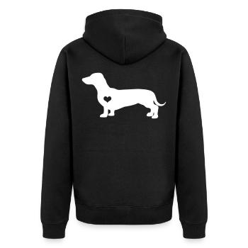 Dackel Dachshund Hund Herzschlag Geschenkidee - Unisex Premium Bio Zip Hoodie - Schwarz - Hinten - Nico (187cm)