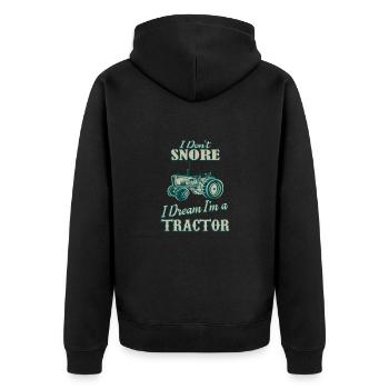 Bulldog, I dream im a tractor, Traktor, Trecker - Unisex Premium Organic Zip Hoodie - black - Back - Nico (187cm)