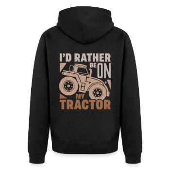 Bulldog, Id Rather Be On My Tractor, tractor - Unisex Premium Organic Zip Hoodie - black - Back - Nico (187cm)