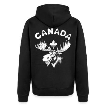 Lustiger Kanada Elch Kopf Vintage Design Shirt - Unisex Premium Bio Zip Hoodie - Schwarz - Hinten - Nico (187cm)