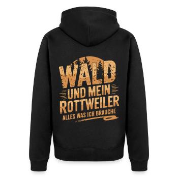 Wald und mein Rottweiler - Unisex Premium Bio Zip Hoodie - Schwarz - Hinten - Nico (187cm)