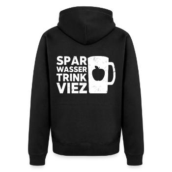 Spar Wasser trink Viez - Unisex Premium Bio Zip Hoodie - Schwarz - Hinten - Nico (187cm)
