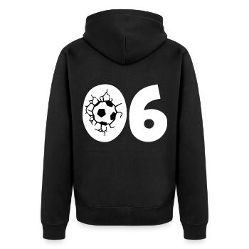 Fussball Trikot Nummer 06 - Unisex Premium Bio Zip Hoodie - Schwarz - Hinten - Nico (187cm)