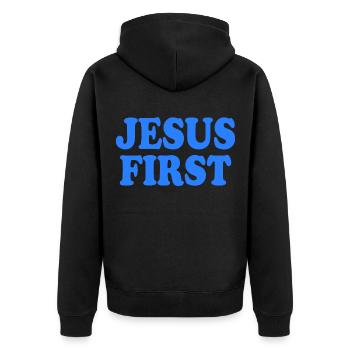 Jesus first - Veste à capuche bio Premium Unisexe - noir - Dos - Nico (187cm)